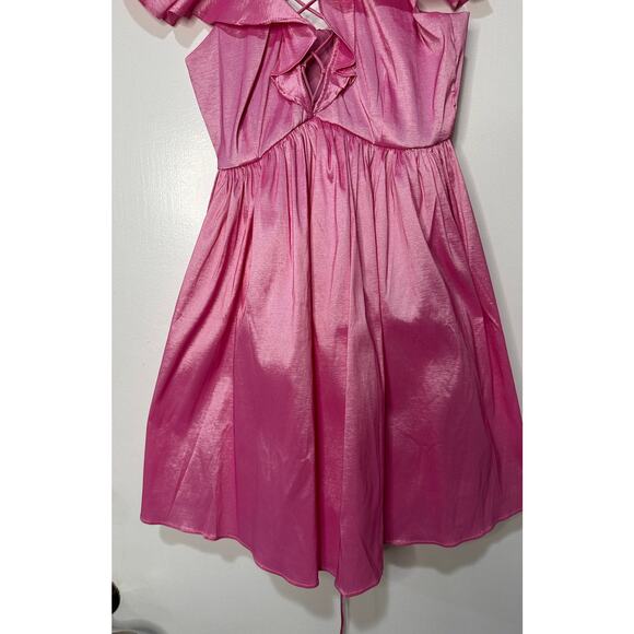 For Love & Lemons Lala Lace Up Mini Dress Pink Taffeta Small NWT Heart Detail - Picture 6 of 13